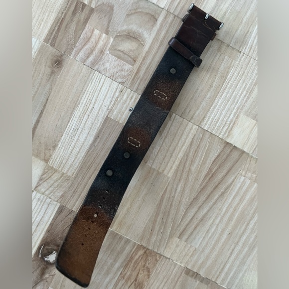 Fossil Ladies Watch Brown Embroidered Leather Strap Rectangular Pink Dial - Picture 9 of 12